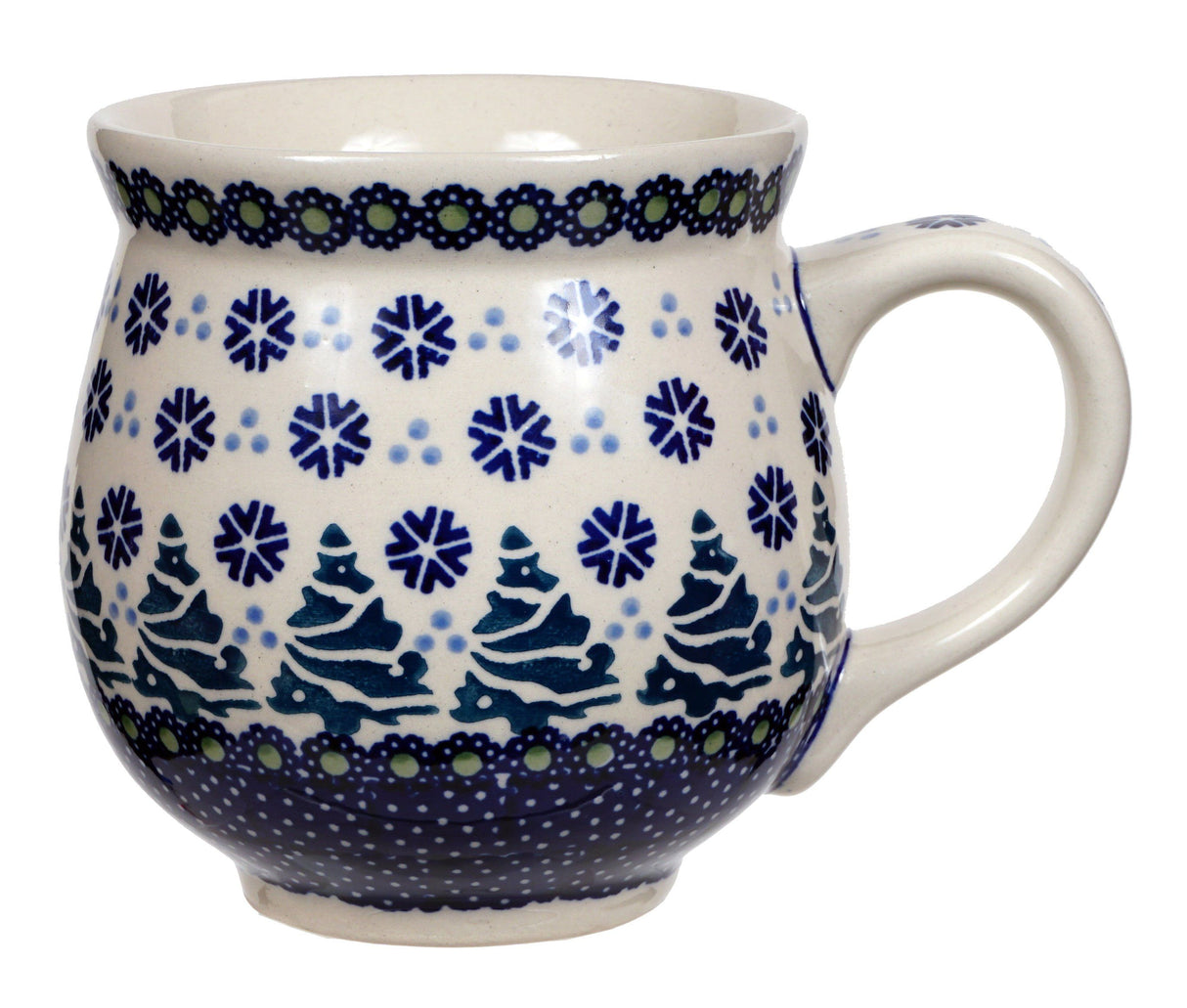 Mug, Belly Mug, 16 oz Large in "Snowy Pines" by Manufaktura | K068T-U22