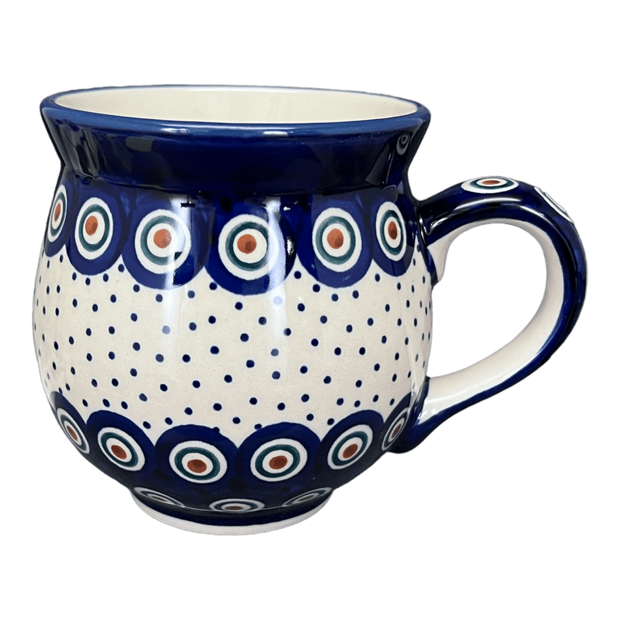Mug, Belly Mug, 16 oz Large in "Peacock Dot" by Manufaktura | K068U-54K