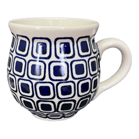 A picture of a Polish Pottery Large Belly Mug (Navy Retro) | K068U-601A as shown at PolishPotteryOutlet.com/products/large-belly-mug-navy-retro-k068u-601a