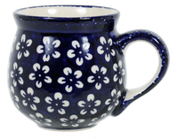 A picture of a Polish Pottery Medium Belly Mug (Modern Blue) | K090M-J8KO as shown at PolishPotteryOutlet.com/products/the-medium-belly-mug-modern-blue
