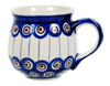 Polish Pottery Medium Belly Mug (Peacock In Line) | K090T-54A at PolishPotteryOutlet.com