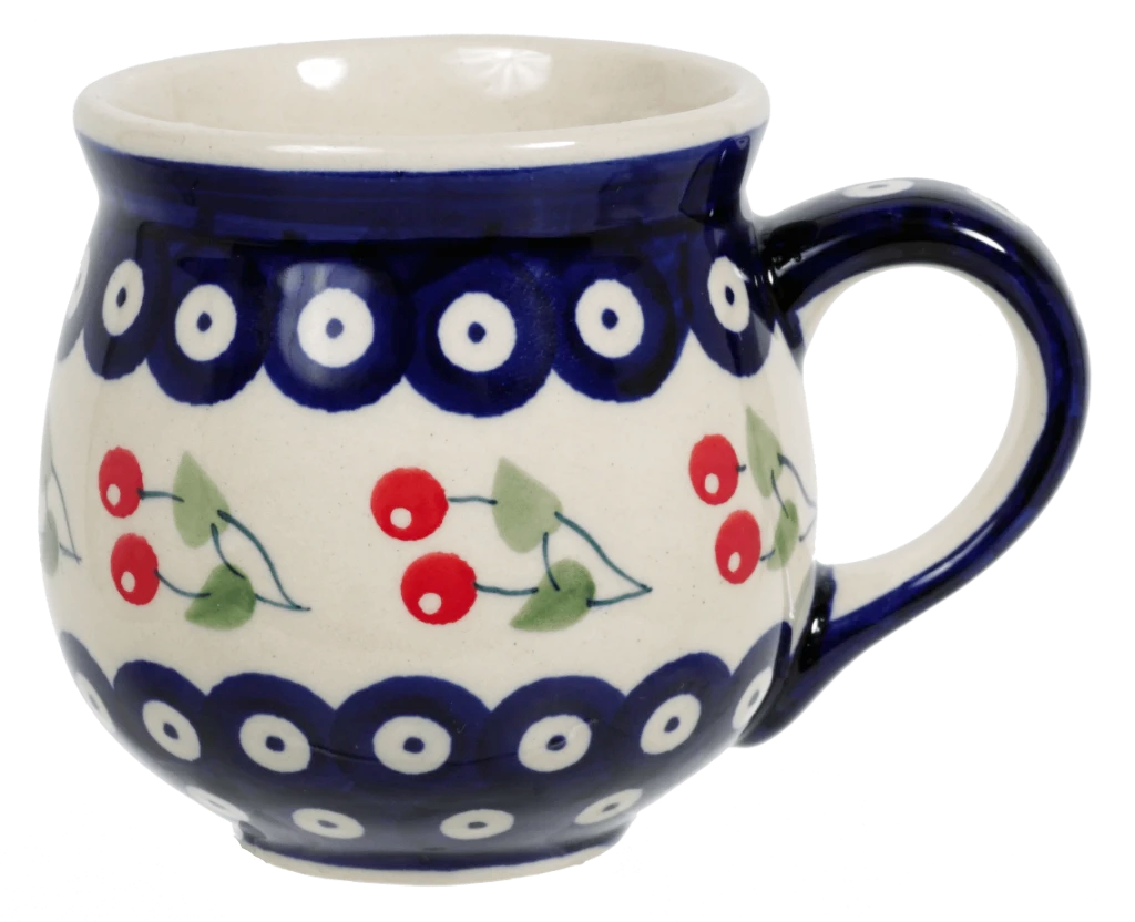 Mug, Belly Mug, 10 oz Medium in "Cherry Dot" by Manufaktura | K090T-70WI