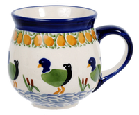 A picture of a Polish Pottery Medium Belly Mug (Ducks in a Row) | K090U-P323 as shown at PolishPotteryOutlet.com/products/the-medium-belly-mug-ducks-in-a-row