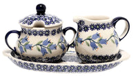 A picture of a Polish Pottery Cream and Sugar Set (Lily of the Valley) | K091T-ASD as shown at PolishPotteryOutlet.com/products/cream-and-sugar-set-lily-of-the-valley-k091t-asd