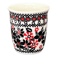 A picture of a Polish Pottery Wine Cup/Q-Tip Holder (Duet in Black & Red) | K100S-DPCC as shown at PolishPotteryOutlet.com/products/wine-cup-q-tip-holder-duet-in-black-red-k100s-dpcc