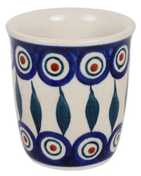 A picture of a Polish Pottery Wine Cup/Q-Tip Holder (Peacock) | K100T-54 as shown at PolishPotteryOutlet.com/products/wine-cup-q-tip-holder-peacock