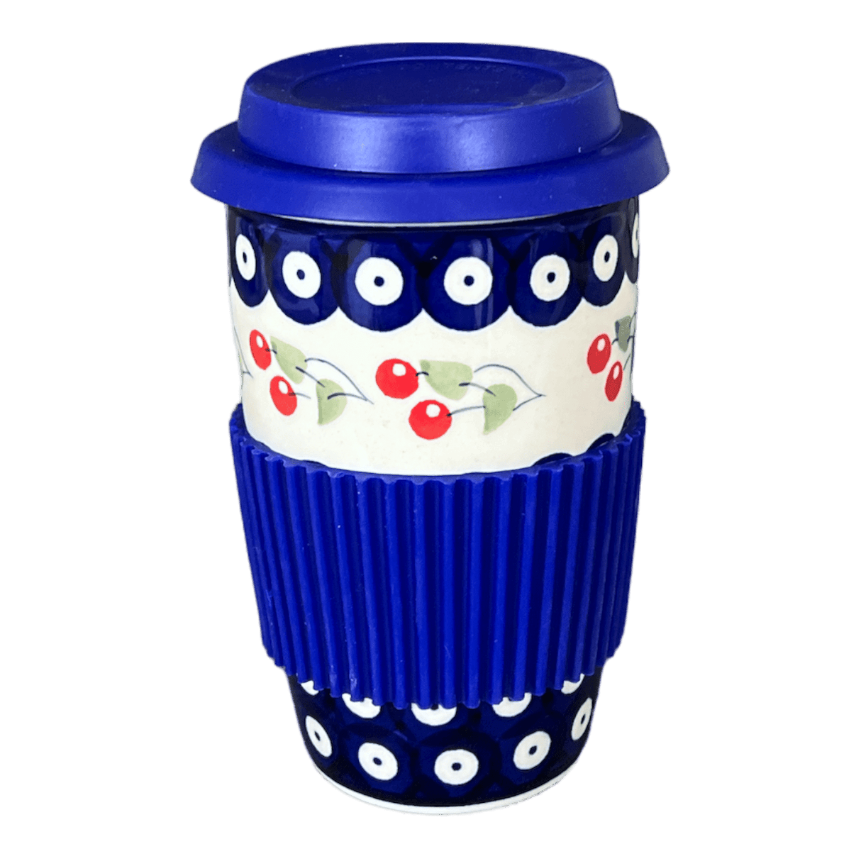 Mug, Travel, 14 oz in "Cherry Dot" by Manufaktura | K115T-70WI