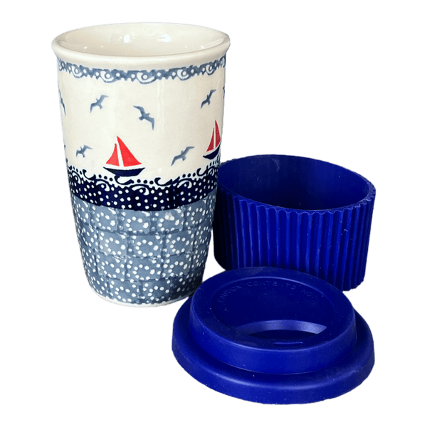 Polish Pottery Travel Mug Smooth Seas The Polish Pottery Outlet