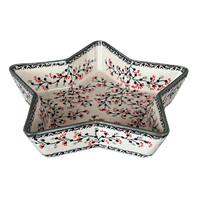 A picture of a Polish Pottery Star-Shaped Baker (Cherry Blossom) | M045S-DPGJ as shown at PolishPotteryOutlet.com/products/star-shaped-bowl-baker-cherry-blossom-m045s-dpgj