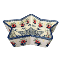 A picture of a Polish Pottery Star-Shaped Baker (Coral Bells) | M045S-DPSD as shown at PolishPotteryOutlet.com/products/star-shaped-bowl-baker-coral-bells-m045s-dpsd