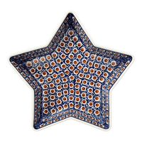 A picture of a Polish Pottery Star-Shaped Baker (Chocolate Drop) | M045T-55 as shown at PolishPotteryOutlet.com/products/star-shaped-bowl-baker-chocolate-drop-m045t-55