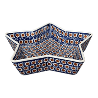 A picture of a Polish Pottery Star-Shaped Baker (Chocolate Drop) | M045T-55 as shown at PolishPotteryOutlet.com/products/star-shaped-bowl-baker-chocolate-drop-m045t-55