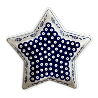 A picture of a Polish Pottery Star-Shaped Baker (Periwinkle Chain) | M045T-P213 as shown at PolishPotteryOutlet.com/products/star-shaped-bowl-baker-periwinkle-chain-m045t-p213
