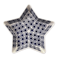 A picture of a Polish Pottery Star-Shaped Baker (Navy Retro) | M045U-601A as shown at PolishPotteryOutlet.com/products/star-shaped-bowl-baker-navy-retro-m045u-601a