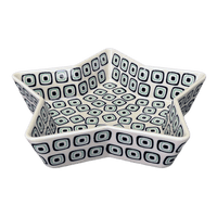 A picture of a Polish Pottery Star-Shaped Baker (Green Retro) | M045U-604A as shown at PolishPotteryOutlet.com/products/star-shaped-bowl-baker-green-retro-m045u-604a