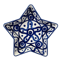 A picture of a Polish Pottery Star-Shaped Baker (Polish Doodle) | M045U-99 as shown at PolishPotteryOutlet.com/products/star-shaped-bowl-baker-polish-doodle-m045u-99