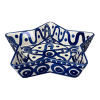 A picture of a Polish Pottery Star-Shaped Baker (Polish Doodle) | M045U-99 as shown at PolishPotteryOutlet.com/products/star-shaped-bowl-baker-polish-doodle-m045u-99