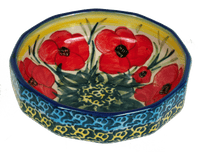 A picture of a Polish Pottery Multangular Bowl (Poppies in Bloom) | M058S-JZ34 as shown at PolishPotteryOutlet.com/products/multi-angular-multi-use-bowl-poppies-in-bloom