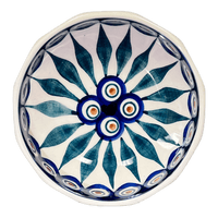 A picture of a Polish Pottery Multangular Bowl (Peacock) | M058T-54 as shown at PolishPotteryOutlet.com/products/multi-angular-multi-use-bowl-peacock-m058t-54
