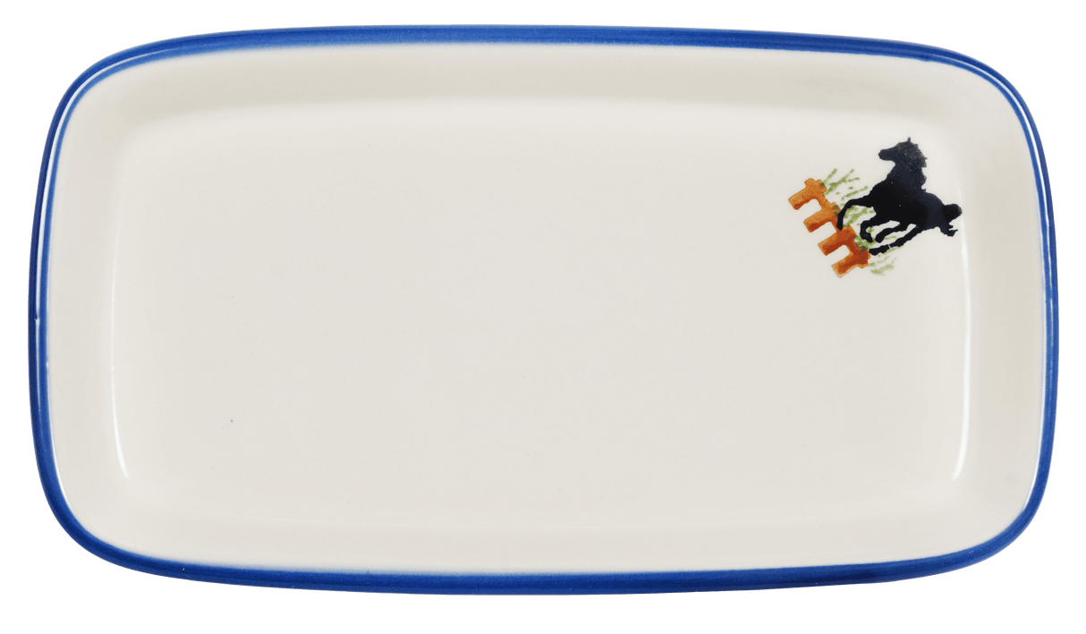 Butter Dish, American, 4" x 7.5" in "Wild Horses" by Manufaktura | M074S-INK1