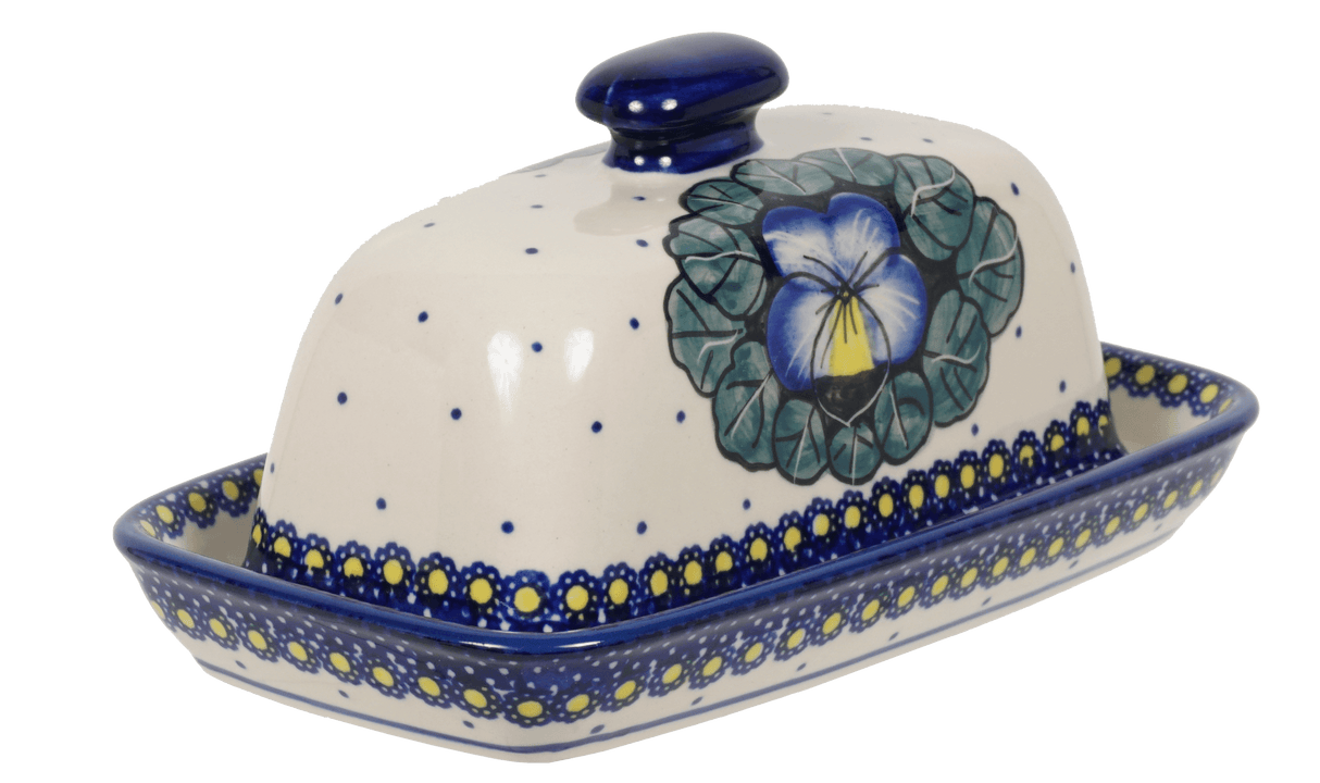 Butter Dish, American, 4" x 7.5" in "Pansies" by Manufaktura | M074S-JZB