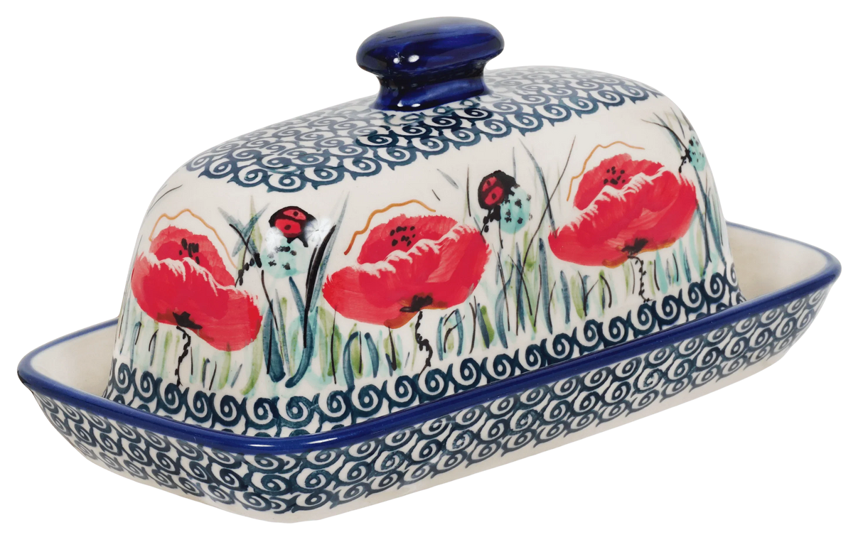 Butter Dish, American, 4" x 7.5" in "Poppy Paradise" by Manufaktura | M074S-PD01