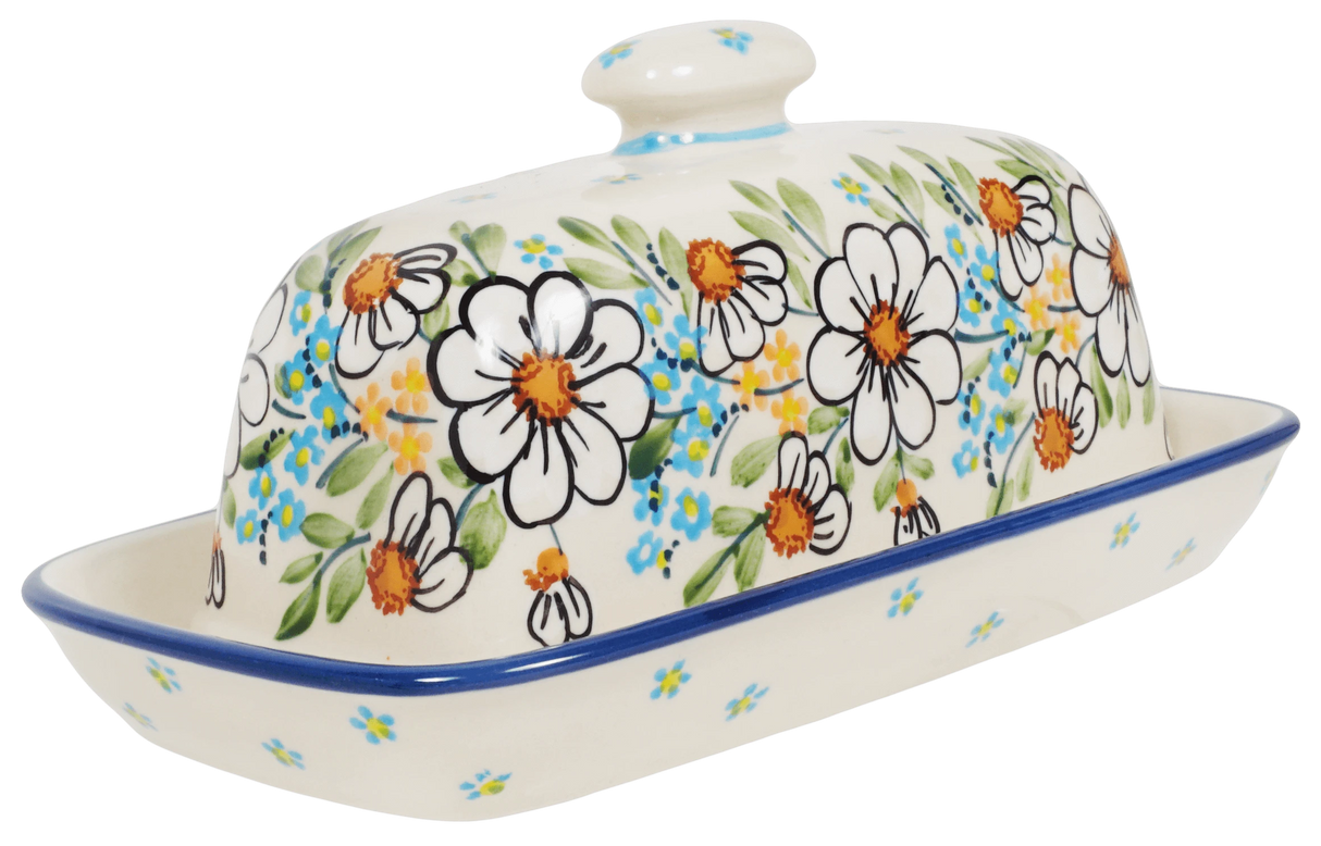 Butter Dish, American, 4" x 7.5" in "Daisy Bouquet" by Manufaktura | M074S-TAB3