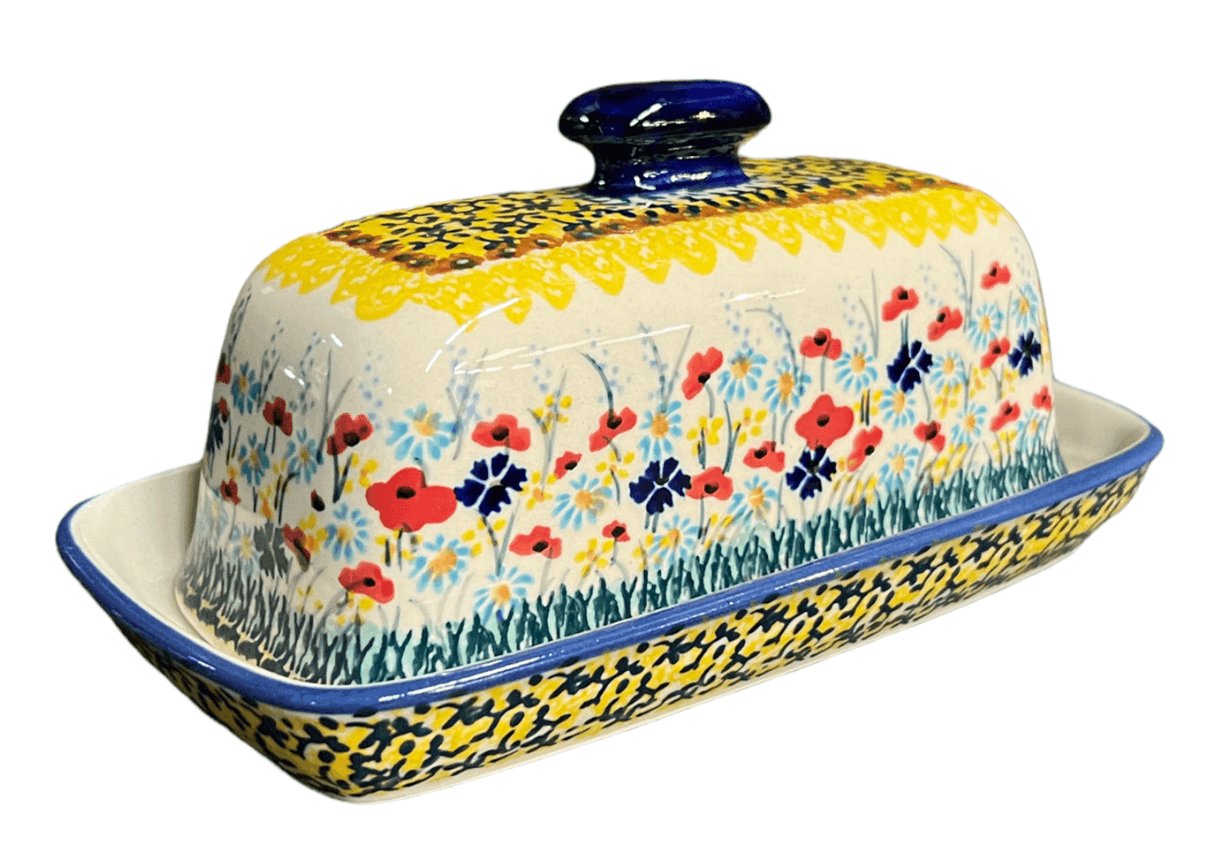 Butter Dish, American, 4" x 7.5" in "Sunlit Wildflowers" by Manufaktura | M074S-WK77