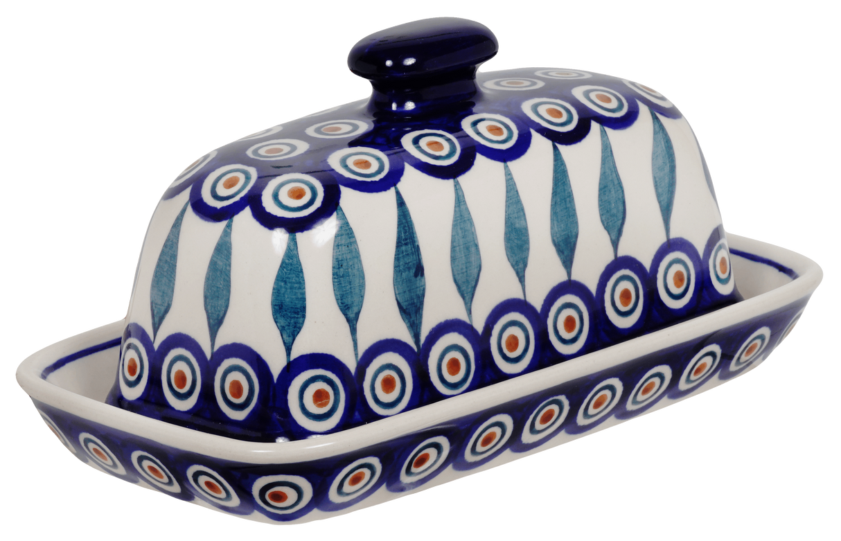 Butter Dish, American, 4" x 7.5" in "Peacock" by Manufaktura | M074T-54