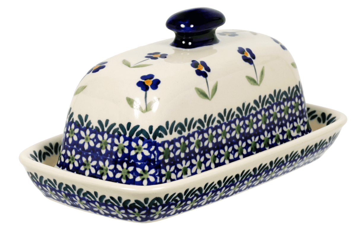 Butter Dish, American, 4" x 7.5" in "Forget Me Not" by Manufaktura | M074T-ASS
