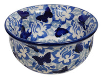 A picture of a Polish Pottery 4.5" Bowl (Dusty Blue Butterflies) | M082U-AS56 as shown at PolishPotteryOutlet.com/products/4-5-bowl-dusty-blue-butterflies