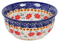 A picture of a Polish Pottery 5.5" Bowl (Red Daisy Daze) | M083U-P227 as shown at PolishPotteryOutlet.com/products/5-5-bowls-red-daisy-daze