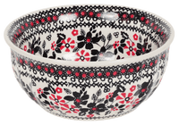A picture of a Polish Pottery 6.5" Bowl (Duet in Black & Red) | M084S-DPCC as shown at PolishPotteryOutlet.com/products/6-5-bowl-duet-in-black-red