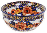 A picture of a Polish Pottery 6.5" Bowl (Bouquet in a Basket) | M084S-JZK as shown at PolishPotteryOutlet.com/products/65-bowls-bouquet-in-a-basket