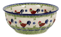 A picture of a Polish Pottery 9" Bowl (Chicken Dance) | M086U-P320 as shown at PolishPotteryOutlet.com/products/9-bowls-chicken-dance