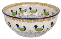 A picture of a Polish Pottery 9" Bowl (Ducks in a Row) | M086U-P323 as shown at PolishPotteryOutlet.com/products/9-bowls-ducks-in-a-row