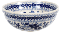 A picture of a Polish Pottery 6" Bowl (Duet in Blue) | M089S-SB01 as shown at PolishPotteryOutlet.com/products/6-bowls-duet-in-blue