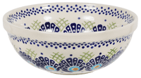 A picture of a Polish Pottery 6" Bowl (Peacock's Pride) | M089T-DPPP as shown at PolishPotteryOutlet.com/products/6-bowls-peacocks-pride