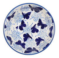 A picture of a Polish Pottery 6" Bowl (Blue Butterfly) | M089U-AS58 as shown at PolishPotteryOutlet.com/products/6-bowl-blue-butterfly