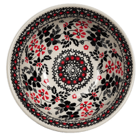 A picture of a Polish Pottery 6.75" Bowl (Duet in Black & Red) | M090S-DPCC as shown at PolishPotteryOutlet.com/products/6-75-bowl-duet-in-black-red