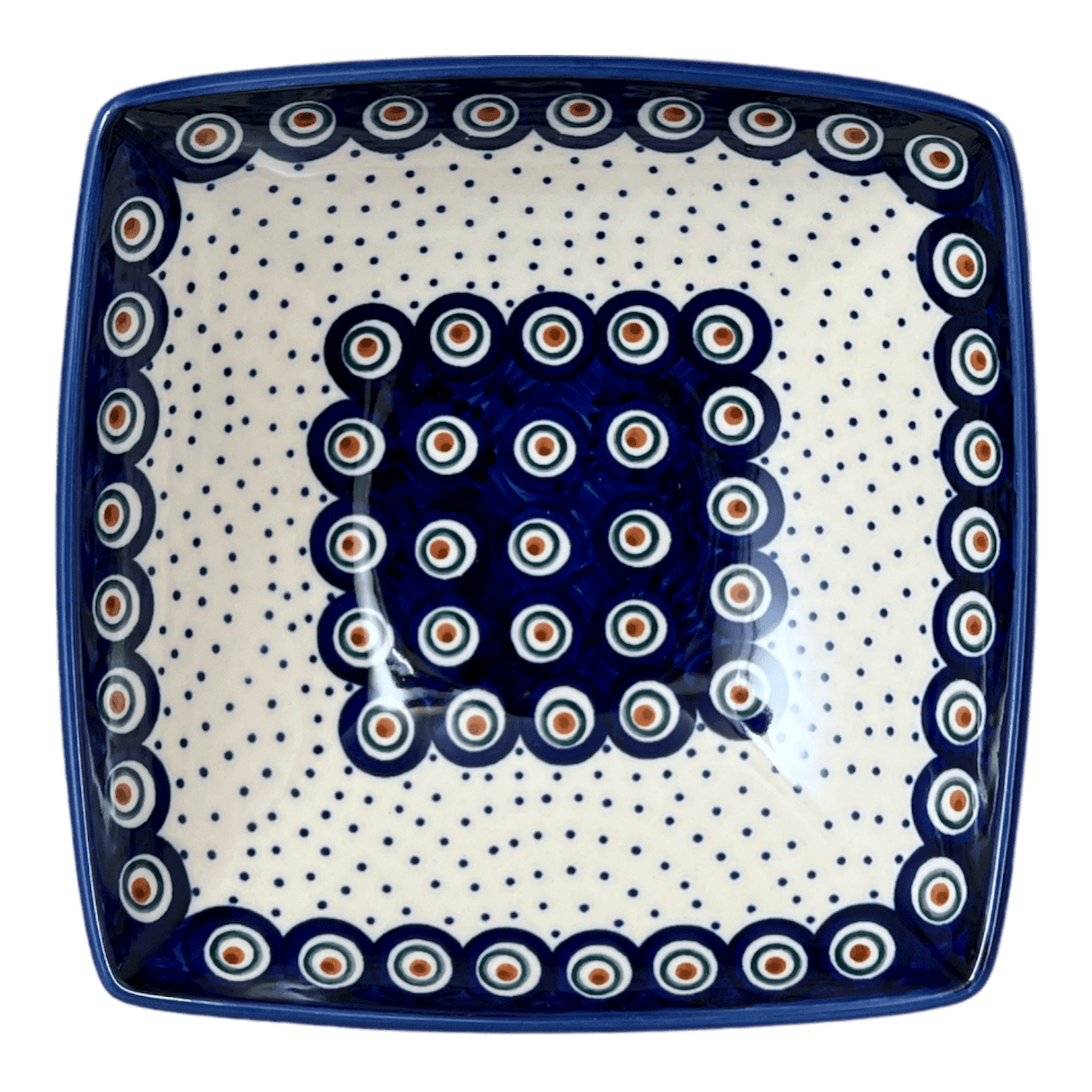 Bowl, Square, Nut, Medium, 7.75" in "Peacock Dot" by Manufaktura | M113U-54K