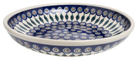 A picture of a Polish Pottery 11.75" Shallow Salad Bowl (Peacock) | M173T-54 as shown at PolishPotteryOutlet.com/products/11-3-4-shallow-salad-bowl-peacock