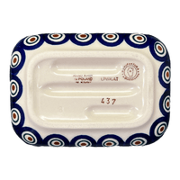 A picture of a Polish Pottery Soap Dish (Peacock Dot) | M191U-54K as shown at PolishPotteryOutlet.com/products/rectangular-soap-dish-peacock-dot-m191u-54k