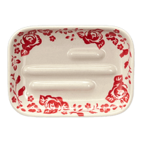 A picture of a Polish Pottery Soap Dish (Rose - Floribunda) | M191U-GZ32 as shown at PolishPotteryOutlet.com/products/rectangular-soap-dish-rose-floribunda-m191u-gz32