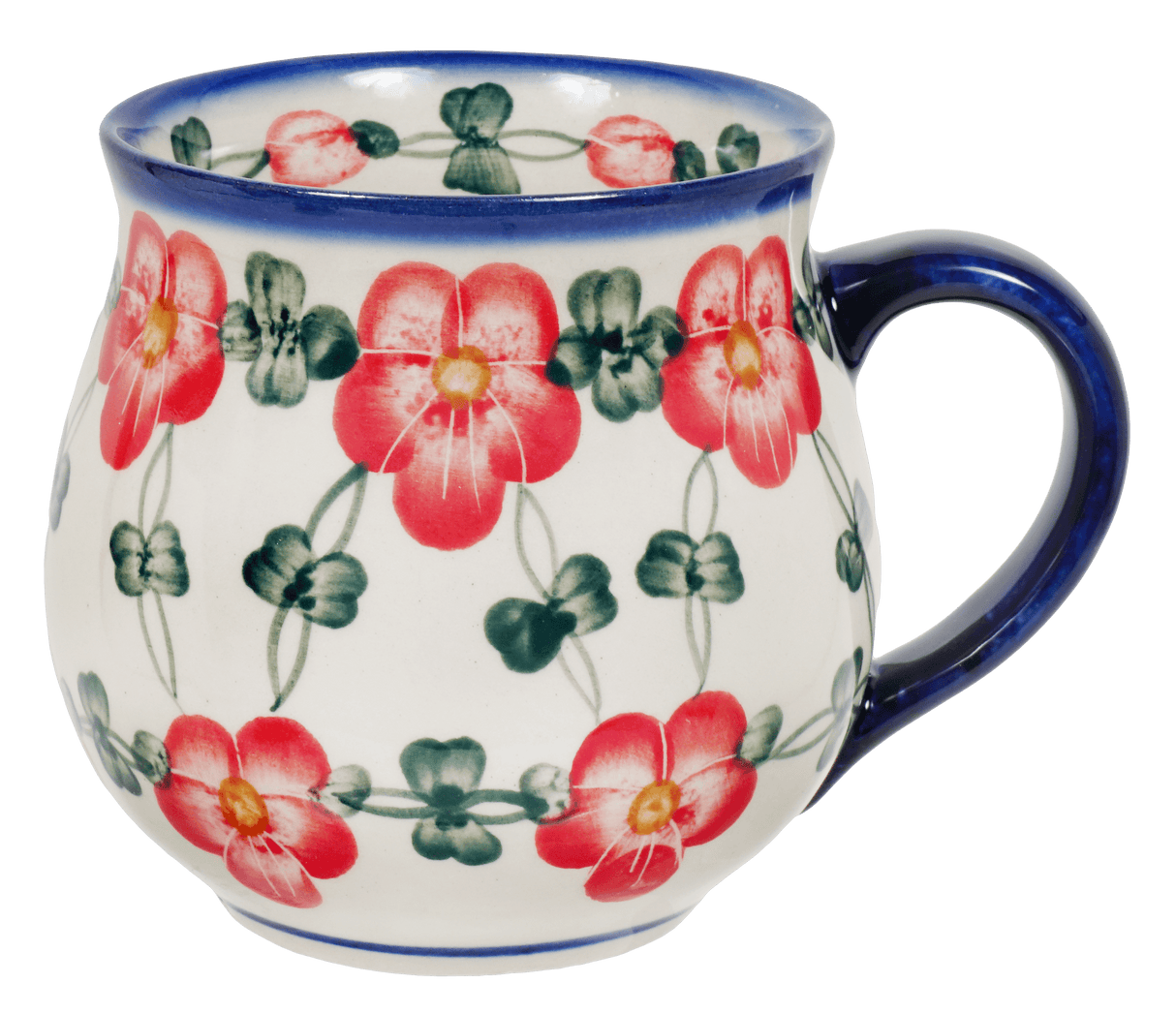 Mug, Belly Mug, 16 oz Large in "Red Tethered Blossoms" by Andy | NDA10-37