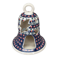 A picture of a Polish Pottery Large Bell Luminary (Bowties & Blossoms) | NDA138-21 as shown at PolishPotteryOutlet.com/products/large-bell-luminary-bowties-blossoms-nda138-21