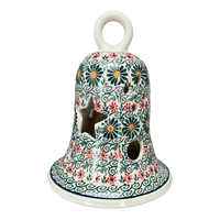 A picture of a Polish Pottery Large Bell Luminary (Garden Breeze) | NDA138-A48 as shown at PolishPotteryOutlet.com/products/large-bell-luminary-garden-breeze-nda138-48