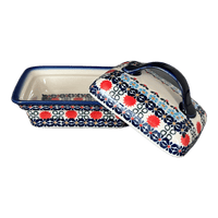 A picture of a Polish Pottery 5.5" x 4.75" Butter Dish (Pom-Pom Flower) | NDA14-30 as shown at PolishPotteryOutlet.com/products/butter-dish-pom-pom-flower-nda14-30