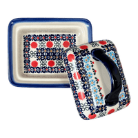A picture of a Polish Pottery 5.5" x 4.75" Butter Dish (Pom-Pom Flower) | NDA14-30 as shown at PolishPotteryOutlet.com/products/butter-dish-pom-pom-flower-nda14-30