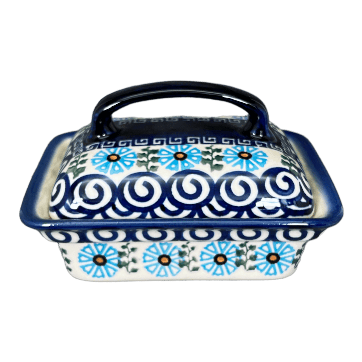 Butter Dish, 5.5" x 4.75" in "Blue Daisy Spiral" by Andy | NDA14-38